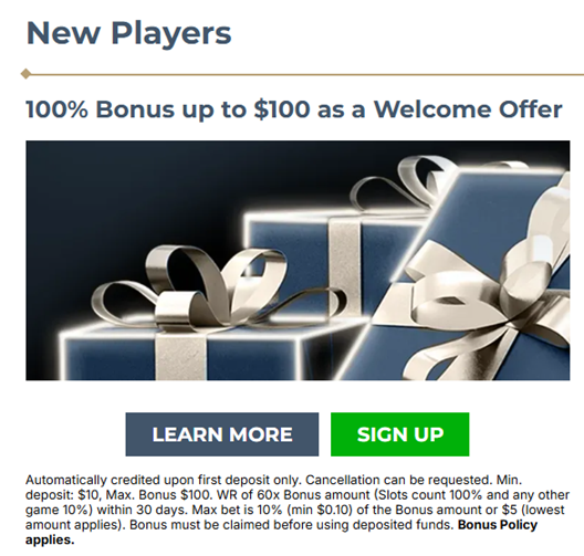 Prime Casino bónus de boas-vindas 100%